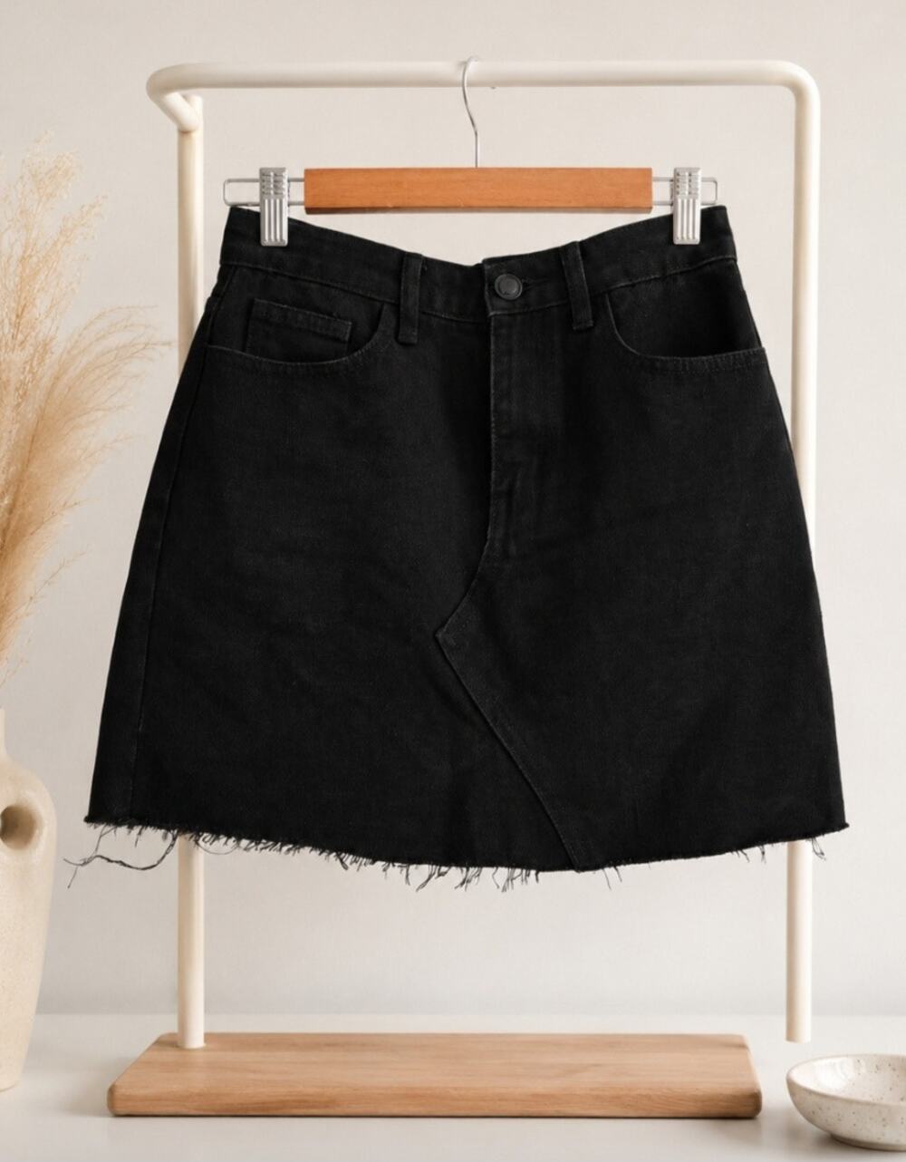 White Fox Black Denim Mini Skirt Size XS